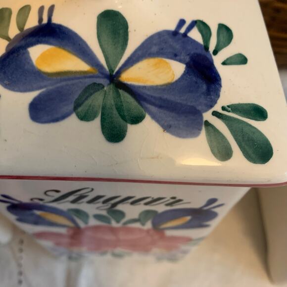 Vintage Rbein Ceramic Hand Painted Floral Kitchen Canister Set Made In Germany - Picture 10 of 16